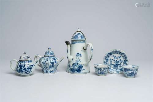 Two Chinese blue and white teapots, a chocolate jug, two cup...