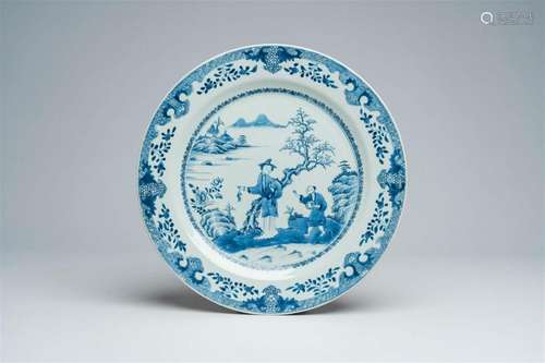 A Chinese blue and white 'fishermen' charger, Qianlong