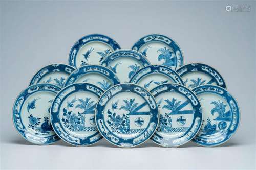 Twelve Chinese blue and white 'Cuckoo in the house' plates, ...