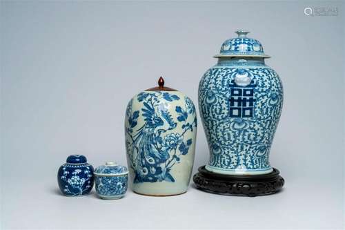 Four Chinese blue and white jars and vases and covers with f...