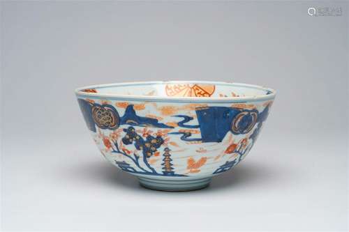 A Chinese Imari style bowl with a river landscape all around...