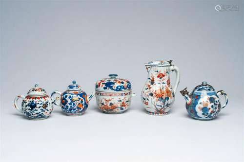 Three Chinese Imari-style teapots, a silver mounted ewer and...