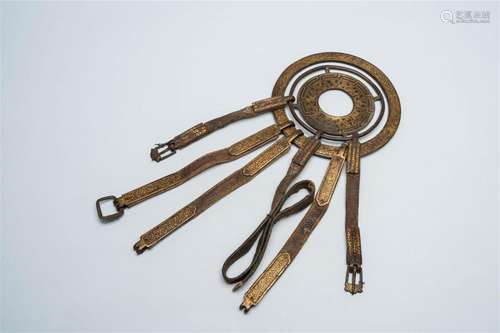 A Tibetan gilt bronze horse bridle, 17th C.