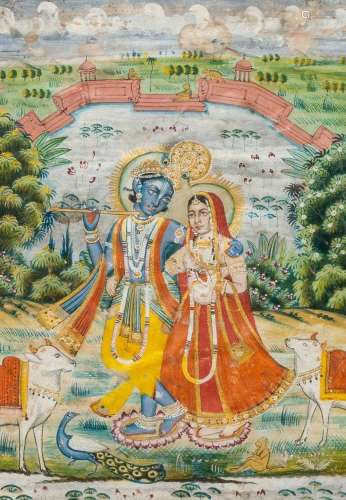 Indian school: Krishna and Radha in a garden of paradise, gi...