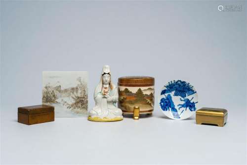 Two Japanese lacquered boxes and covers, a Satsuma jar and c...