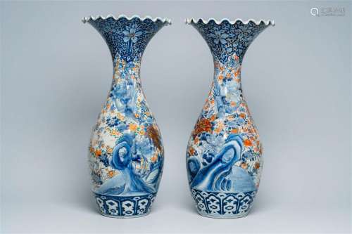 A pair of Japanse Imari vases with birds among blossoming br...