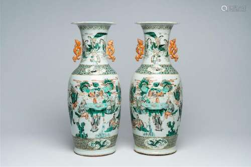 A pair of Chinese famille verte 'Immortals' vases, 19th C.