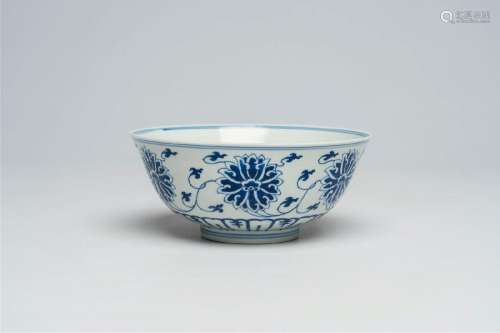 A Chinese blue and white lotus scroll bowl, Guangxu mark, 19...