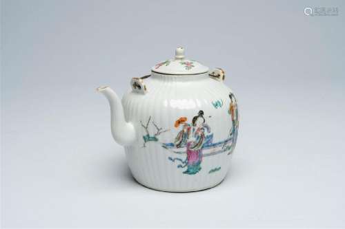 A Chinese famille rose teapot with figures in a landscape, T...
