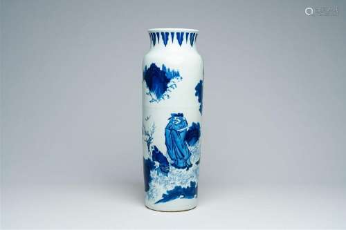 A Chinese blue and white rouleau vase, 19th/20th C.