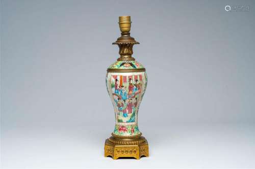 A Chinese Canton famille rose vase with palace scenes and fl...