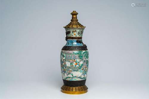 A Chinese Nanking crackle glazed bronze mounted famille rose...