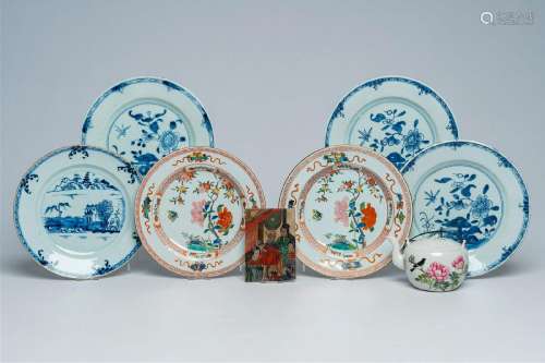 A varied collection of Chinese famille rose and blue and whi...