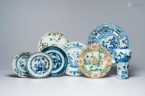 A varied collection of Chinese blue and white, famille rose ...