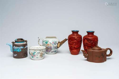 A varied collection of Chinese stoneware, lacquerware and fa...