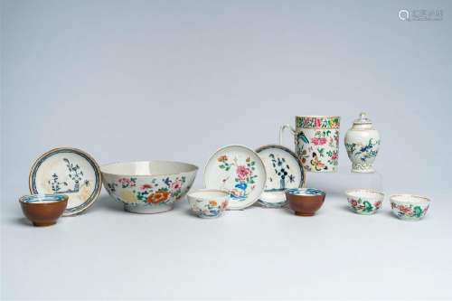 A varied collection of Chinese famille rose and blue and whi...