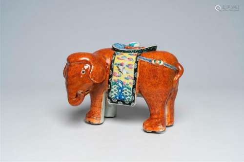 A Chinese famille rose model of an elephant, 19th C.