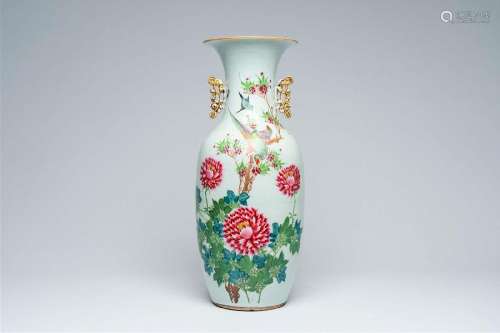 A Chinese qianjiang cai vase with birds among blossoming bra...