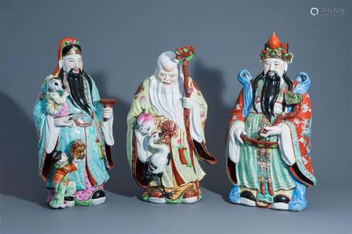 Three Chinese famille rose 'Star God' figures, 20th C.