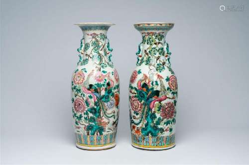 Two Chinese famille rose vases with phoenixes, pheasants and...
