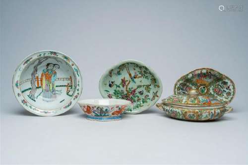 Three various Chinese famille rose bowls and a Canton tureen...