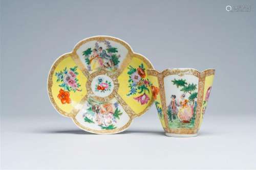 A Chinese famille rose Meissen style quatrefoil beaker and s...