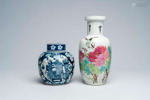 A Chinese qianjiang vai vase and a blue and white prunus on ...