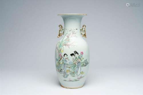A Chinese famille rose double design vase with ladies in a g...