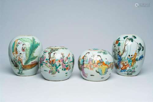 Four Chinese qianjiang cai and famille rose ginger jars with...