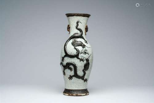 A Chinese Nanking crackle glazed relief decorated vase with ...