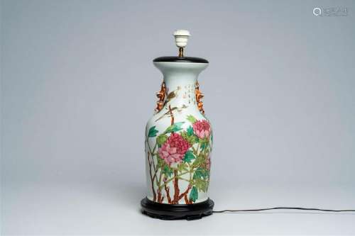 A Chinese qianjiang cai vase with birds among blossoming bra...