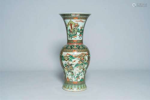 A large Chinese famille verte yenyen 'warrior' vase, 19th/20...