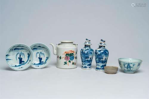 A varied collection of Chinese blue, white and famille rose ...