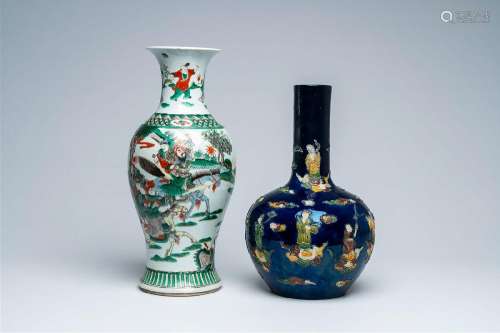 A Chinese famille verte 'warrior' vase and a fahua 'Eight Im...