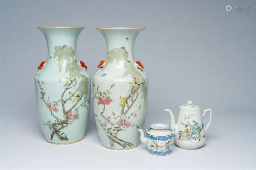Two Chinese qianjiang cai vases with birds among blossoming ...