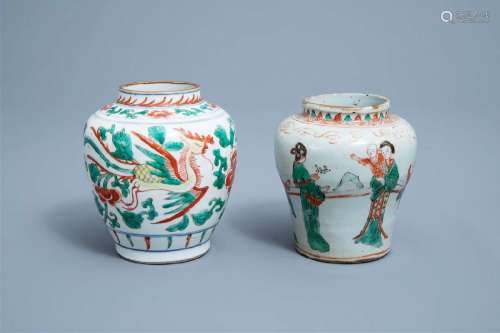 Two Chinese wucai vases, Transitional period