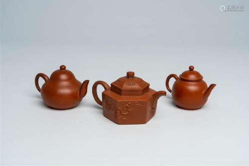 Three Chinese Yixing stoneware teapots and covers, Kangxi an...
