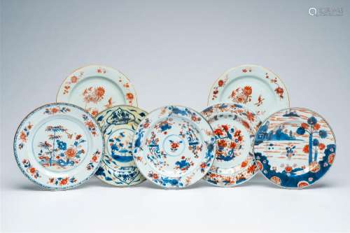 Seven Chinese Imari style and milk and blood plates with flo...