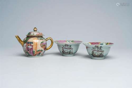 A pair of Chinese famille rose klapmuts 'ship' bowls and a '...