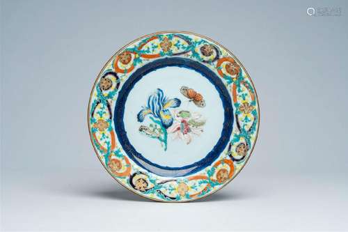 A Chinese famille rose 'botanical' plate after Maria Sybilla...