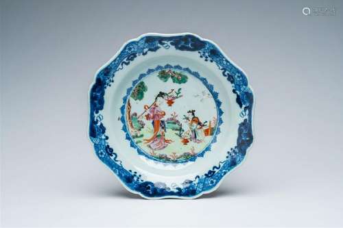 A Chinese famille rose lotus-shaped 'Magu' dish, Qianlong