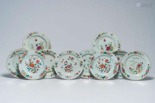 Ten Chinese famille rose plates with floral design, Qianlong