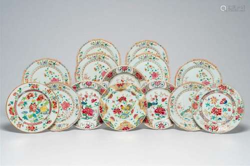 Fourteen Chinese famille rose plates with floral design and ...