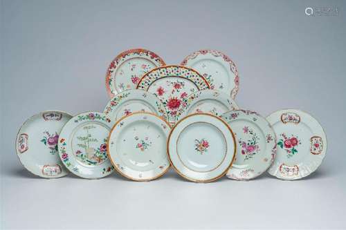 Eleven various Chinese famille rose plates with floral desig...