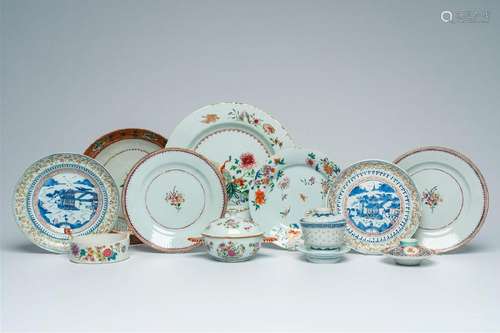 A varied collection of Chinese blue, white and famille rose ...