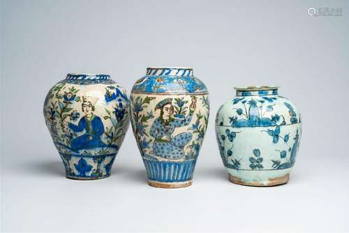 Three polychrome Persian vases, Qajar, 19th C.