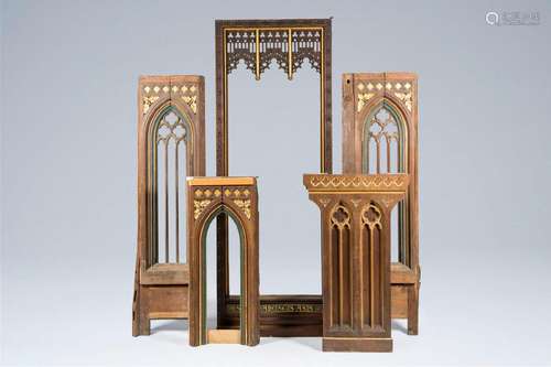 Five partly gilt wood Gothic revival architectural elements,...