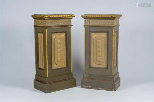 A pair of Flemish or French Gothic revival polychrome painte...