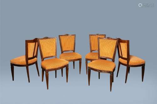 Six Dutch mahogany dining chairs with velvet upholstery, 18t...