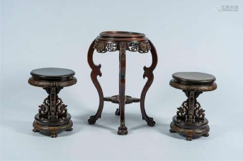 Three French wood chinoiserie stands in the manner of Viardo...